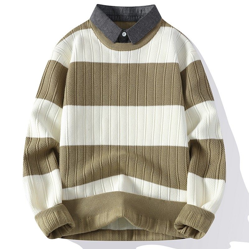 假两件毛衣男秋冬季2024新款打底针织衫衬衫领男款加厚毛线衣外套,淘宝优惠券,粉丝福利购,淘宝优惠卷