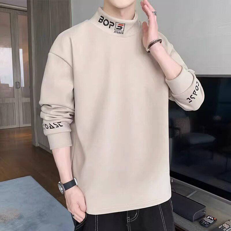 德绒打底衫男士长袖t恤秋冬加厚保暖内搭上衣潮流刺绣半高领卫衣,淘宝优惠券,粉丝福利购,淘宝优惠卷