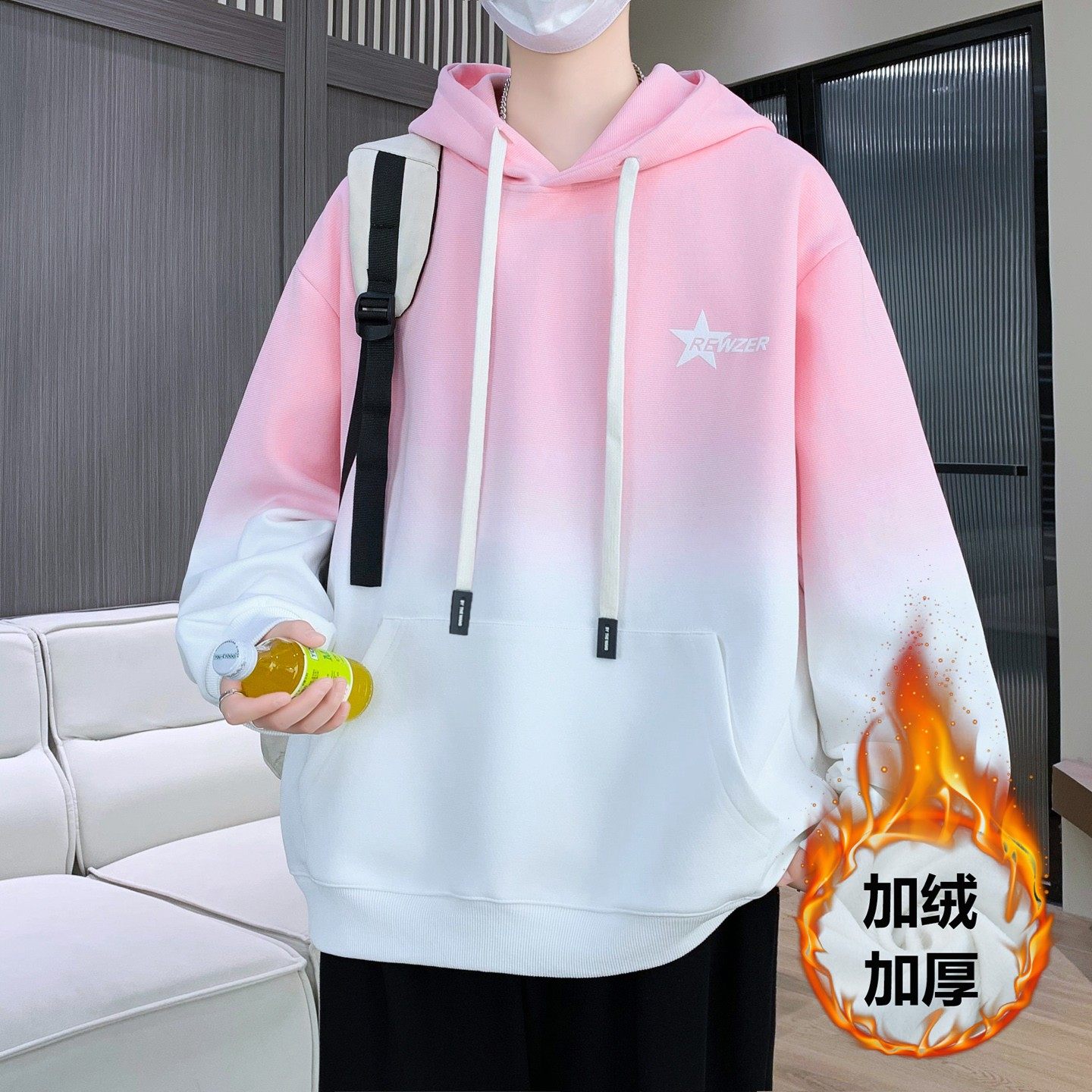 2025新款初高中学生卫衣加绒加厚男孩连帽长袖上衣青少年帅气外套,淘宝优惠券,粉丝福利购,淘宝优惠卷