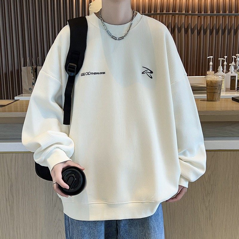港风高级感 圆领卫衣男春秋季青少年长袖T恤潮牌上衣休闲宽松外套,淘宝优惠券,粉丝福利购,淘宝优惠卷
