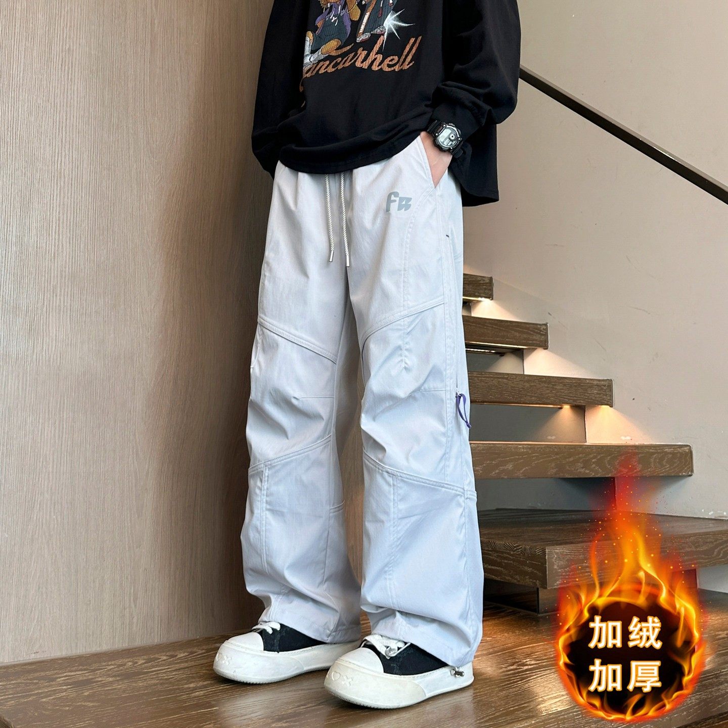 秋冬款工装裤子男孩高中初中学生加绒加厚青少年大童直筒休闲长裤,淘宝优惠券,粉丝福利购,淘宝优惠卷