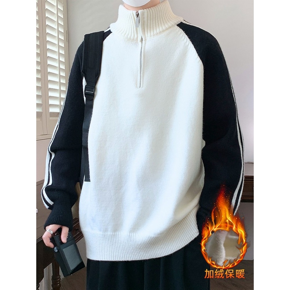 青少年半高领毛衣男生秋冬季半拉链加绒加厚学院风内搭针织打底衫,淘宝优惠券,粉丝福利购,淘宝优惠卷