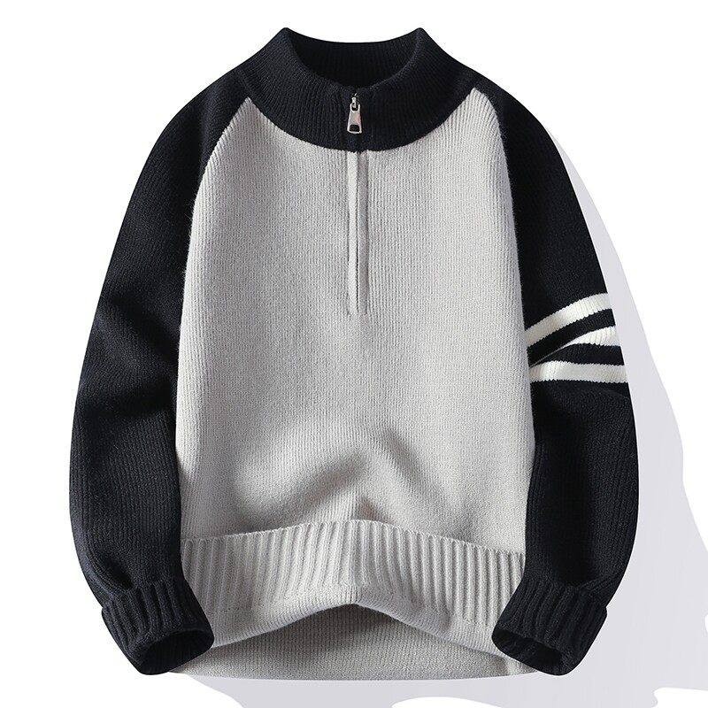 高级感半拉链高领毛衣男冬季加厚毛线衣服青少年撞色插肩袖针织衫,淘宝优惠券,粉丝福利购,淘宝优惠卷
