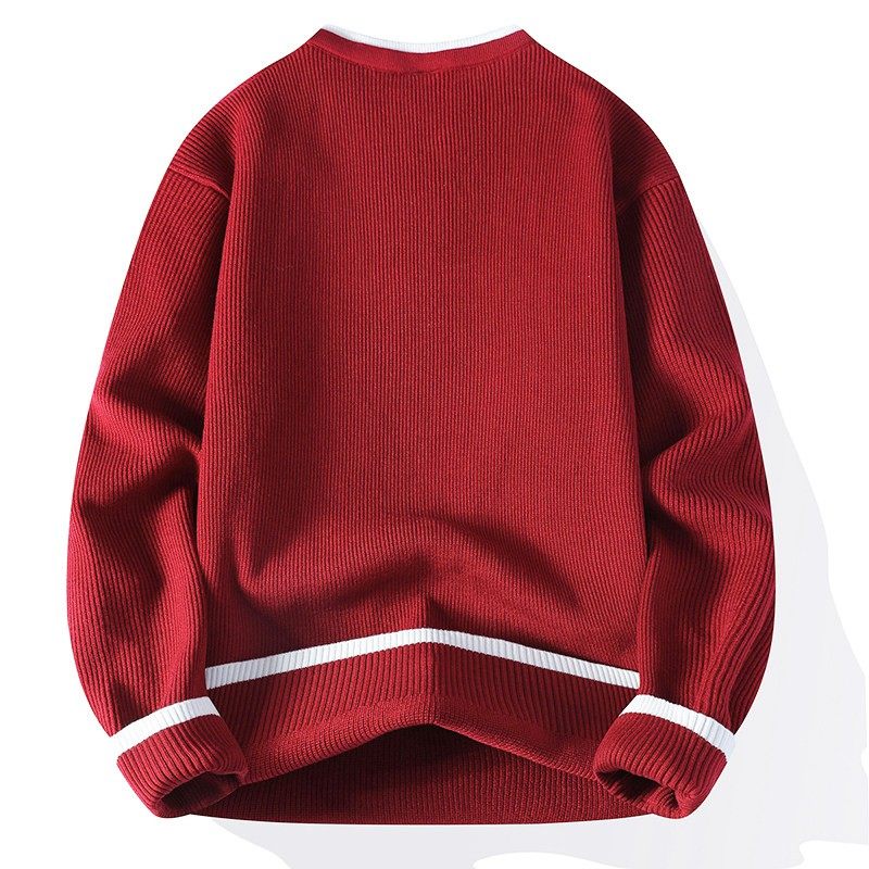 红色假两件双层V领毛衣男冬款本命年蛇年针织衫青少年冬装上衣服,淘宝优惠券,粉丝福利购,淘宝优惠卷