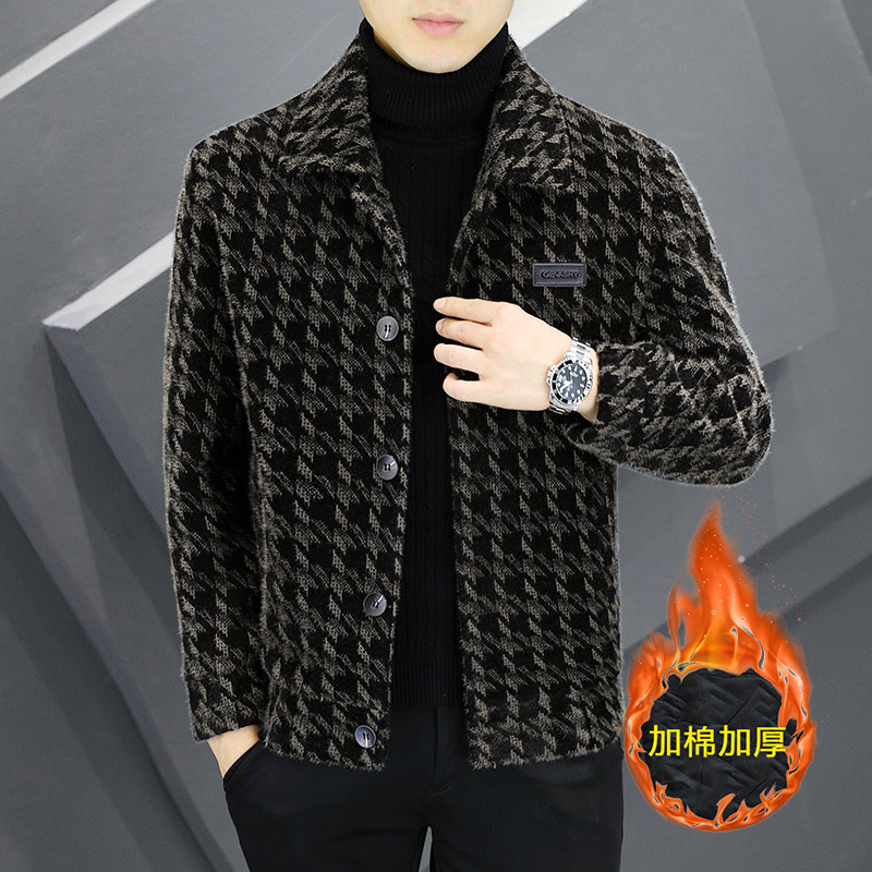 秋冬季金貂绒夹克男士潮流修身加厚加棉外套痞帅休闲短款呢子风衣 - 图1