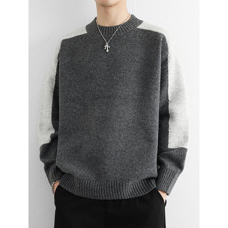 高级感原创拼色立领毛衣男秋冬保暖加厚插肩袖内搭打底针织羊毛衫,淘宝优惠券,粉丝福利购,淘宝优惠卷