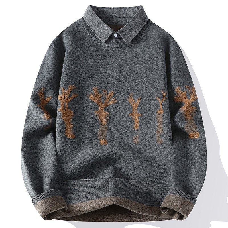 高端假两件衬衫领毛衣男士秋冬季2025新款保暖青年内搭打底针织衫,淘宝优惠券,粉丝福利购,淘宝优惠卷