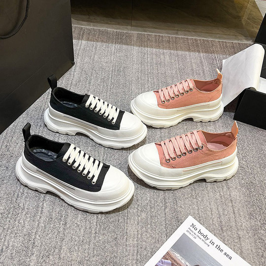 帆布鞋女2025新款秋冬小白鞋松糕厚底加绒爆款增高帮老爹鞋单鞋