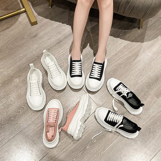 帆布鞋女2025新款秋冬小白鞋松糕厚底加绒爆款增高帮老爹鞋单鞋