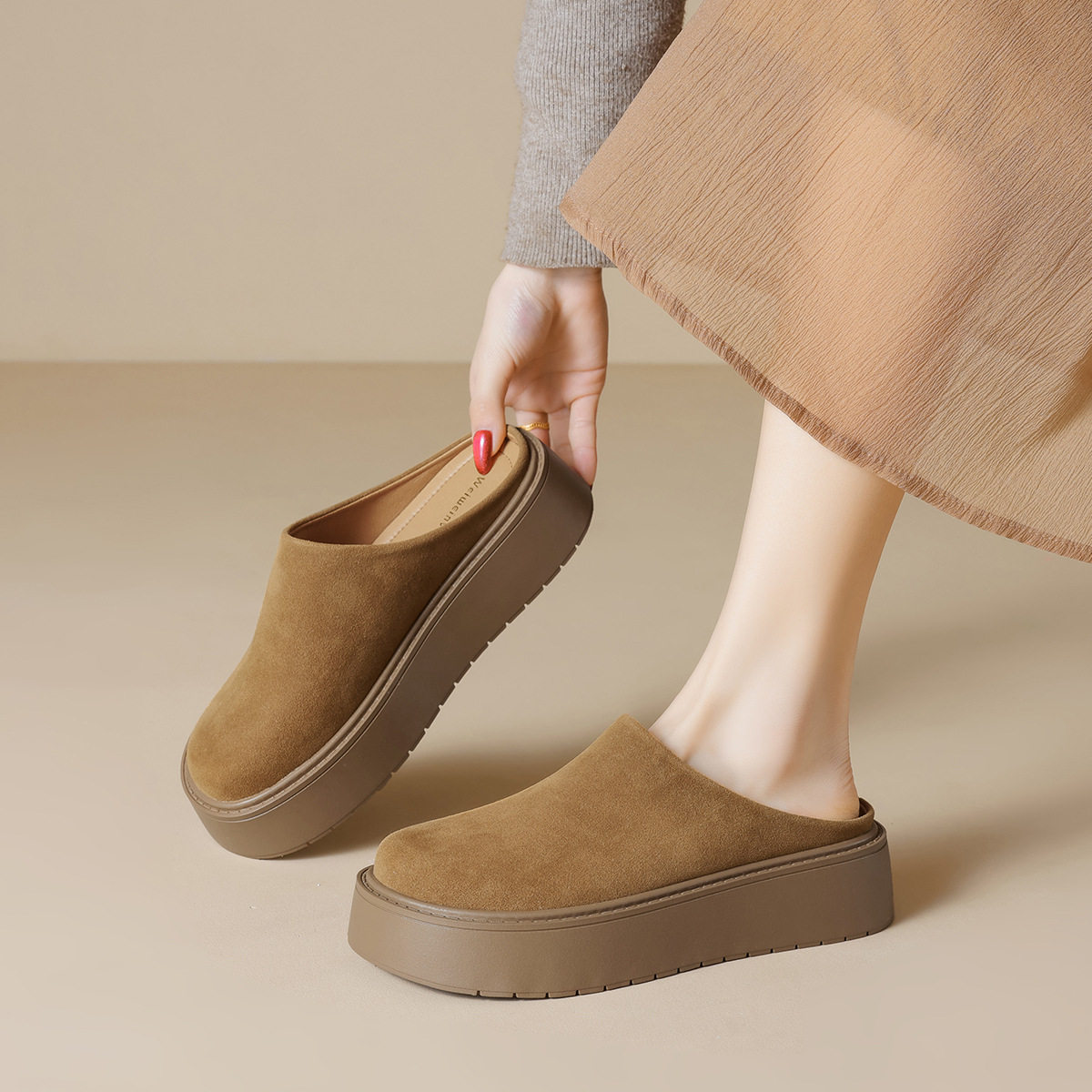 厚底包头拖鞋女2025年夏秋季增高懒人一脚蹬勃肯鞋外穿大码半拖鞋,淘宝优惠券,粉丝福利购,淘宝优惠卷