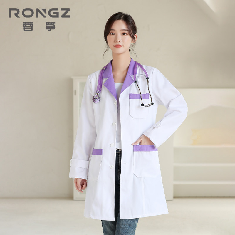 韩版长袖美容院夏季薄短袖白大褂 蓉筝医护制服