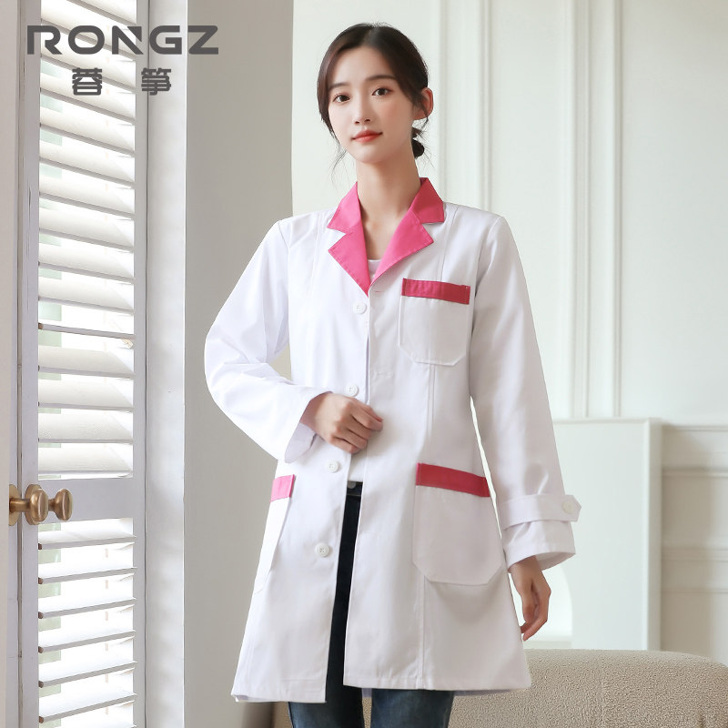 韩版长袖美容院夏季薄短袖白大褂 蓉筝医护制服