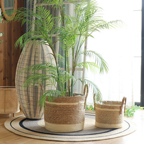 Nordic vines Woven Flower Basket home Decorative Violin Leaf Flower Pots Pendulum piece Grass-green plant Large-covered pelvic floor large flower pot