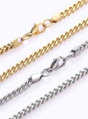 欧美嘻哈不锈钢正反链鱼骨链金色钢色嘻哈项链吊坠厂家直销