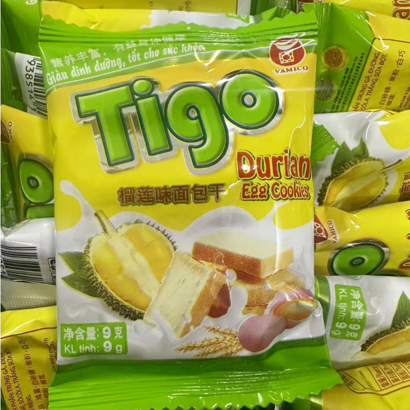 越南进口越贡tigo面包干300g牛奶鸡蛋原味榴莲味椰子味200g饼干 - 图1