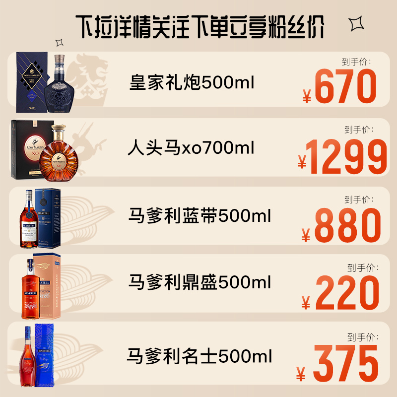 【中粮酒业】马爹利Martell蓝带XO级干邑白兰地500ml*2  法国洋酒 - 图0