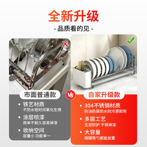 极窄水槽碗架不锈钢窗台碗盘筷置物架碗碟收纳架厨房碗碟架沥水架 - 图3