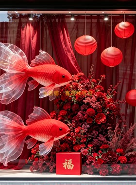 新年红色锦鲤橱窗美陈摆件