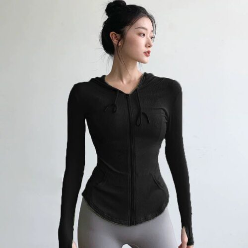 2025秋冬新款运动服外套女跑步休闲连帽拉链卫衣速干健身房瑜伽服 - 图3