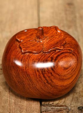 花梨木雕柿子寓意摆件事事如意新中式家居办公室红木装饰工艺礼品