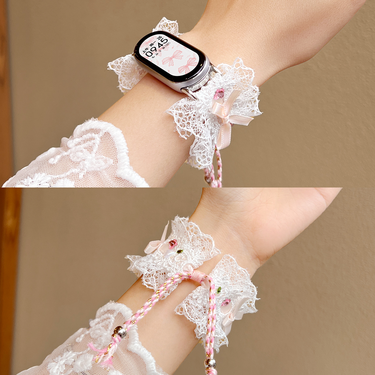 适用小米手环10手表带新款蕾丝9nfc版表链女款8高级感小众智能运动九十代陶瓷版专用7电子6韩系5秋冬系列女生 - 图1