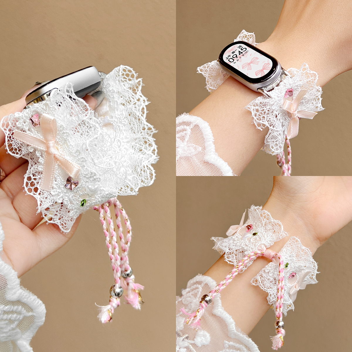 适用小米手环10手表带新款蕾丝9nfc版表链女款8高级感小众智能运动九十代陶瓷版专用7电子6韩系5秋冬系列女生 - 图2