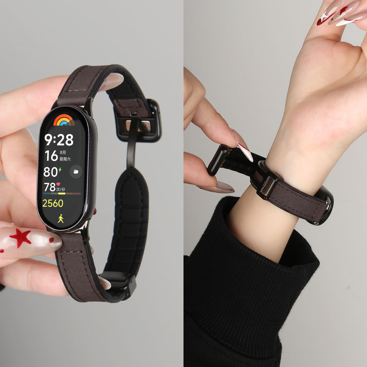 适用小米手环10手表带创意疯马皮9/8nfc版手表链高级感小众新款智能运动十代陶瓷版专用电子韩系秋冬系列女生 - 图3