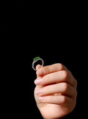 s925银镶嵌和田玉碧玉戒指