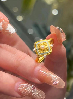 珐琅古法宋韵四合如意仿纯银戒指