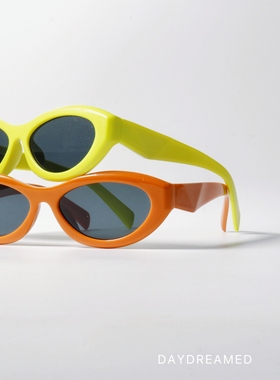 韩版小众橘红色亮色近视猫眼墨镜