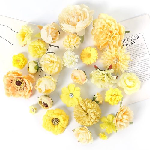 黄色系仿真花头 玫瑰牡丹假花diy手工材料古风簪花头饰装饰花绢花 - 图0