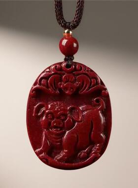 挂件猪红色扣吊坠木质十二