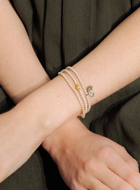 wens女珍珠铜镀金度假风新叶手链