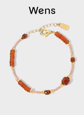 红玛瑙彩宝小福马吊坠串珠手链