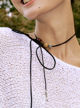 LILIFAN莉莉梵 幸运编织镂空球形麂皮系带项链 复古小众百搭秋冬