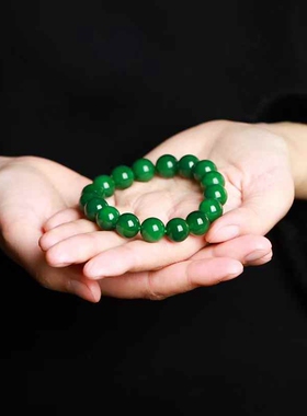 天然新疆和田玉玉器供应链俄料碧玉老料辣菠菜绿珠圆玉润玉石手串