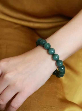 碧玉黑猫眼珠圆玉润俄料手串