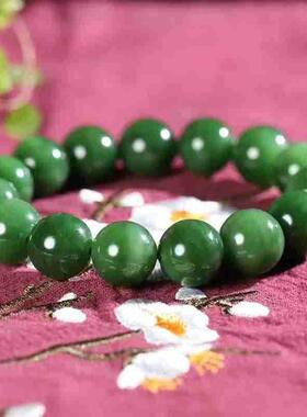 天然新疆和田玉玉器供应链碧玉老料珠圆玉润玉石素珠手串男款送证