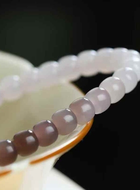 天然新疆和田玉玉器工厂店青海料老料渐变烟紫玉石老型珠渐变手串