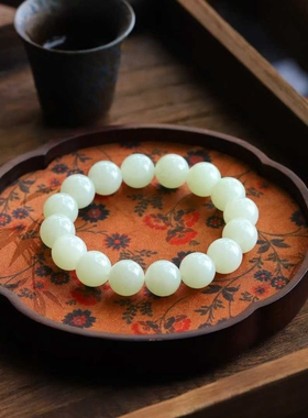 天然新疆和田玉玉器工厂店俄料老料简约款玉石珠圆玉润手串手链