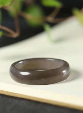 天然新疆和田玉玉器供应链 青海料老料烟紫色 玉石素面戒指工艺品