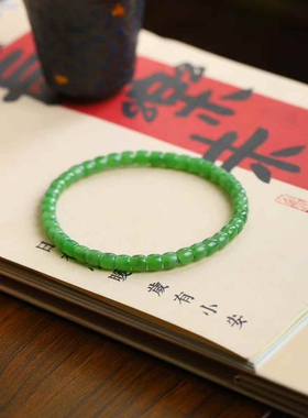 天然新疆和田玉玉器工厂店俄料碧玉老料简约款玉石直切手串带证书