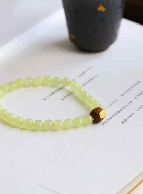 天然新疆和田玉玉器工厂店若羌黄口料老料珠圆玉润玉石手链带证书