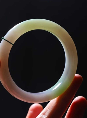 天然和田玉玉器工厂店青海料老料紫罗兰俏翠色52mm玉石女款素面镯