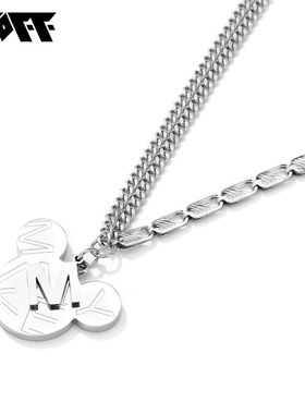 卡通字母可调节钛钢项链吊坠