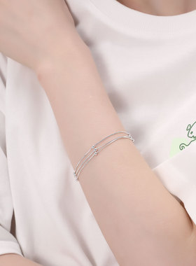 xxoff925银三层链银珠银白色女士