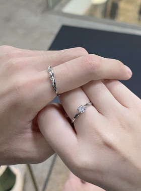 莫比乌斯环银戒指XXOFF锆石情侣