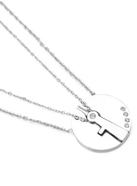 拼接闪钻吊坠钛钢套链情侣项链