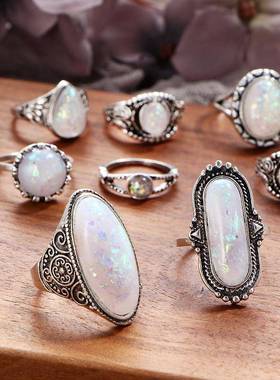 fashion lord rings set women jewelry 波西米亚蛋白石戒指套装