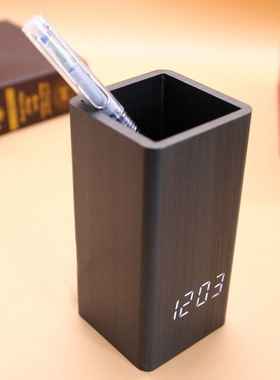 厂家现货 笔筒闹钟现代简约LED木头钟 办公家居学生礼品 时钟批发